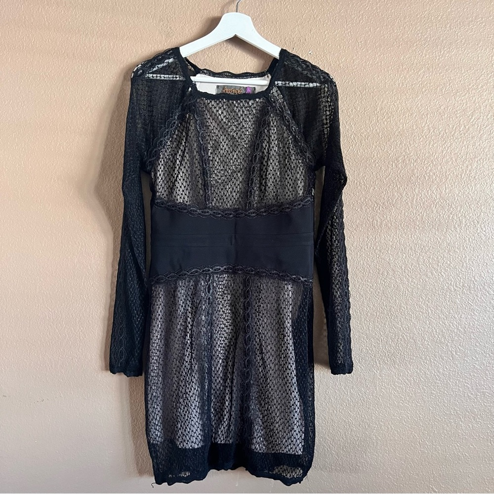 Free People Black Lace Long Sleeve Mini Dress Size Small